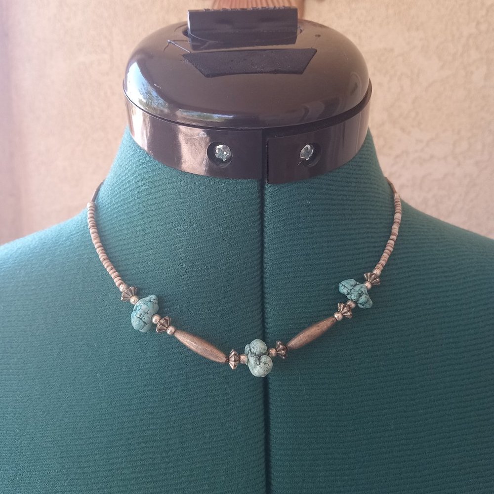 Turquoise and Silver Beaded Necklace